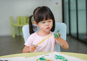 Child absorbed in painting - mindful learning