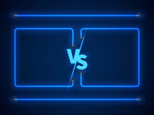 versus screen with blue neon frames and vs letters for learning vs education concept