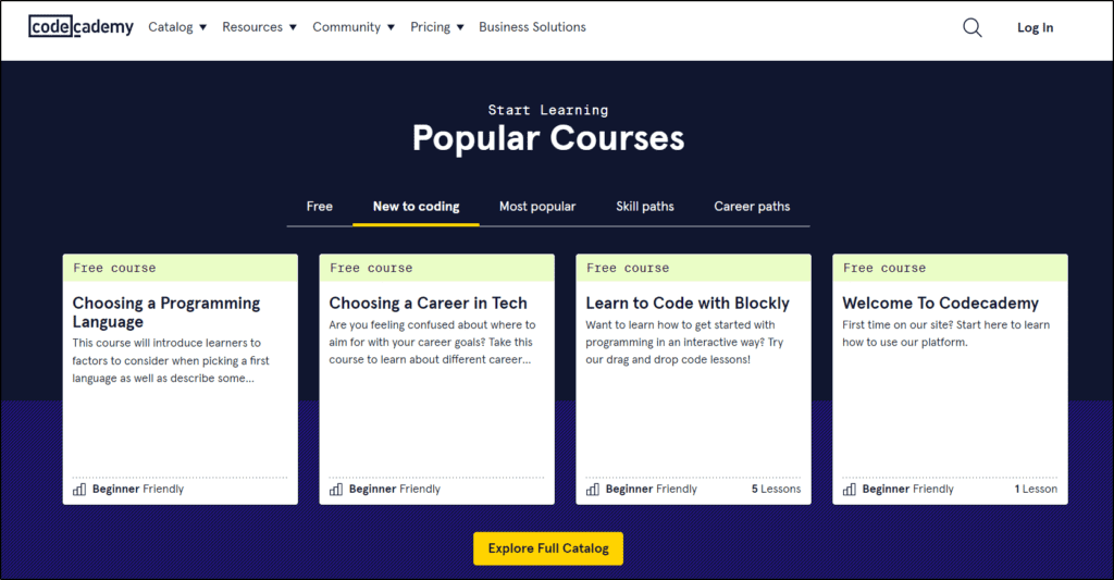 CodeAcademy popular courses