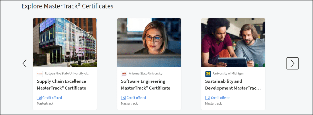 Coursera MasterTrack certificates catalog