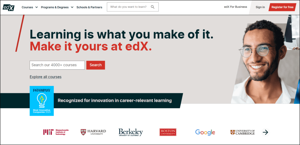 edX home page